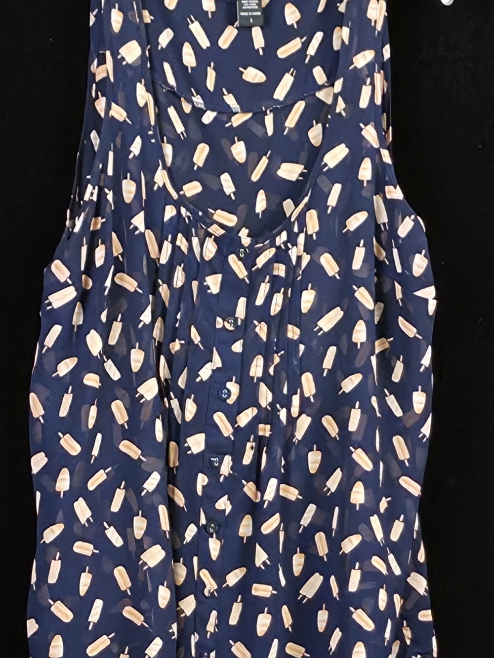 #130 Torrid Size 1 Navy Popsicle Print Sheer Sleeveless Button Front Top
